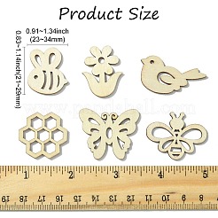 未完成の木片の装飾  DIYクラフト用品  混合図形  パパイヤホイップ  21~29x23~34x2mm  約100個/セット&nbsp;WOOD-CJC0012-07