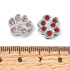 ラインストーン付きスライドチャームの合金  足跡  プラチナ  ミックスカラー  11x12x4mm  穴：7x1.6mm&nbsp;RB-NH0002-02P