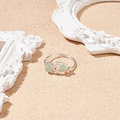 ナチュラル グリーン アベンチュリン ビーズ スパイラル フィンガー リング  女性のための真鍮ワイヤーラップジュエリー  銀  usサイズ8 1/2(18.5mm)&nbsp;RJEW-TA00049-03