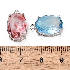 真鍮製ガラスチャーム  オーバル  多面カット  プラチナ  17x10x7mm  穴：1.4mm&nbsp;KK-Z141-08P