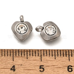 ステンレススチールチャーム201個  クリスタルラインストーン付き  ハート  9.5x8x3mm  穴：1.6mm&nbsp;STAS-F311-06P-11