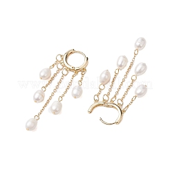 Natural Freshwater Pearl Tassel Hoop Earrings&nbsp;EJEW-TA00521