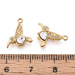 304ステンレススチールラインストーンチャーム  鳥のチャーム  PVD真空メッキ  18KGP本金メッキ  13x11x3mm  穴：1.5mm&nbsp;STAS-N110-45G