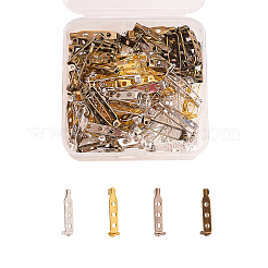 100個4色の鉄ブローチのパーツ  バックバーピン  3穴付き  ミックスカラー  27x5x7mm  穴：2mm  25個/カラー&nbsp;IFIN-CJ0001-55