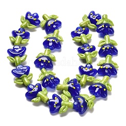 手作りランプワークビーズ連売り  チューリップ  ダークブルー  21.5~22.5x18~18.5x7mm  穴：1.5mm  約20個/連  16.14''（41センチメートル）&nbsp;LAMP-A005-03C