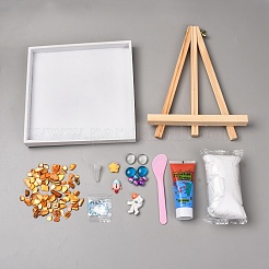 DIYモザイクトレイクラフト製作キット  トレイ付き  木製イーゼル  プラスチック製ヘラ  ガラスビーズと樹脂カボション  クリーム糊  ミックスカラー  200x200x19mm&nbsp;WD-CBA592A-01