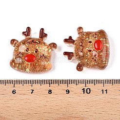クリスマステーマの透明エポキシ樹脂デコデンカボション  グリッターパウダー付き  鹿  26x27x11mm&nbsp;CRES-T025-01H