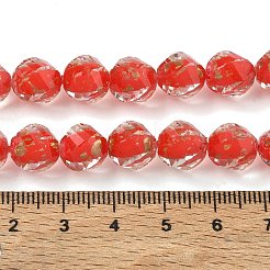 樹脂とガラスビーズの連  二層ビーズ  ツイスト  グリッターパウダー付き  多面カット  レッド  10x8~9.5mm  穴：0.6mm  約48~50個/連  19.88''（50.5cm）〜19.96''（50.7cm）&nbsp;GG-CBA48D8-01K