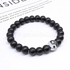 Synthetic Black Stone Beaded Stretch Bracelets with Yin-yang&nbsp;JE8006-1