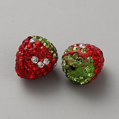 イチゴのプラスチックビーズ  片穴  レッド  14x12mm  穴：1.8mm&nbsp;FIND-WH20019-35