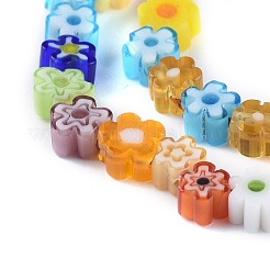 手作りミッレフィオーリガラスビーズ連売り  花  ミックスカラー  3.7~5.6x2.6mm  穴：1mm  約88~110個/連  15.75''（40センチメートル）&nbsp;X-LAMP-J035-4mm-02