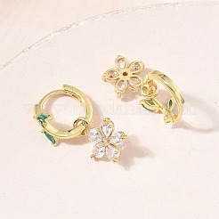 Flower Brass Micro Pave Cubic Zirconia Hoop Dangle Earrings for Women&nbsp;EJEW-A167-13G-02