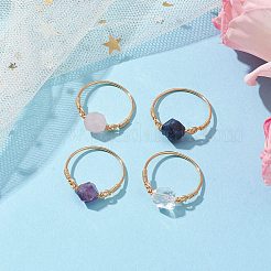 スターカットのラウンド天然混合宝石指輪  女性用銅線巻きリング  内径：20mm&nbsp;RJEW-JR00726