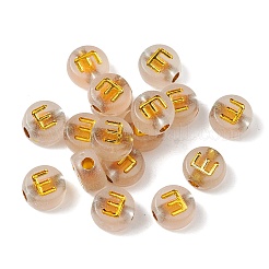 明るい透明なアクリルビーズ  アルファベット付きフラットラウンド  暗闇で光る  ゴールドライン入り  文字e  7x4mm  穴：1.8mm  約3700個/500g&nbsp;OACR-P037-01B-E