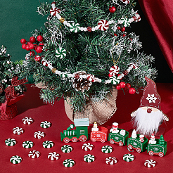 60個2色プラスチックビーズ  クリスマスキャンディデコレーション  ロリポップ付きフラットラウンド  ミックスカラー  23.5~24x6mm  穴：3mm  30個/カラー&nbsp;KY-UN0001-08