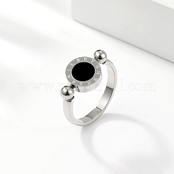 ローマ数字真鍮指輪  フラットラウンドシグネットリング  ステンレス鋼色  内径：18mm&nbsp;IJ4807-05