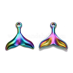 イオンプレーティング（IP）304ステンレススチールチャーム  レーザー切断  魚尾  虹色  25.5x25x2.5mm  穴：2.5mm&nbsp;STAS-F249-14M-01