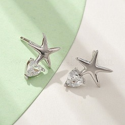 925スターリングシルバースタンドピアス  クリアキュービックジルコニア  スター  プラチナ  12x9.5mm&nbsp;EJEW-D317-02P