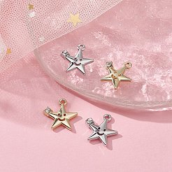 4 個 2 色ラックメッキ合金ラインストーンペンダント  スターのチャーム  プラチナ＆ライトゴールド  16x15.5x3mm  穴：1.6mm  2個/カラー&nbsp;FIND-YW0003-59