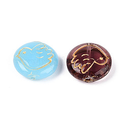 Flat Round with Peace Dove Glass Beads&nbsp;GLAA-T025-73M