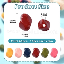 60 個 6 色不透明アクリルビーズ  ナゲット  ミックスカラー  16.5x15x13.5mm  穴：2.5mm  10個/カラー&nbsp;MACR-YW0003-17