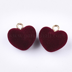 フロッキーアクリルパーツ  真鍮のループを有します  ハート  ゴールドカラー  ミックスカラー  18.5x18x13mm  穴：2.5mm&nbsp;X1-FIND-T046-28