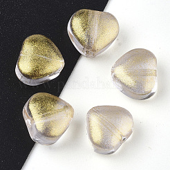透明なスプレー塗装ガラスビーズ  グリッターパウダー付き  ハート  淡いチソウ  6x6x4mm  穴：0.9mm&nbsp;GLAA-N035-02-D01