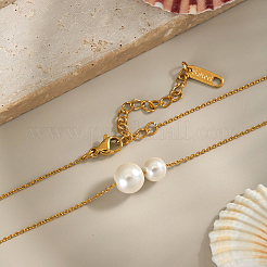 Imitation Pearl Double Round Ball Pendant 304 Stainless Steel Cable Chain Necklaces for Women&nbsp;GI5677