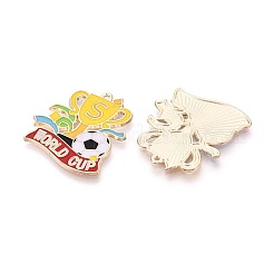 合金エナメルチャーム  サッカーとトロフィーのチャーム  ゴールドカラー  ゴールド  30x27x1mm  穴：1.2mm&nbsp;ENAM-T025-01G-15