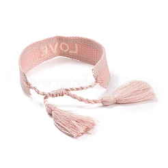 Word Love Polycotton(Polyester Cotton) Braided Bracelet with Tassel Charm&nbsp;BJEW-F429-07