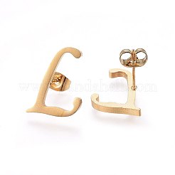 304ステンレススチールペンダントとスタッドピアスジュエリーセット  アルファベット  文字L  46x33x1.7mm  穴：9x4.5mm  16x13x1.5mm  ピン：0.8mm&nbsp;SJEW-P100-12G