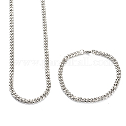 304 Stainless Steel Cuban Link Chain Bracelets & Necklaces Jewelry Sets&nbsp;SJEW-B019-03A-P