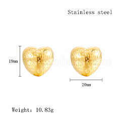女性用304ステンレススチールスタッドピアス  ハート  18KGP本金メッキ  19x20mm&nbsp;FE9821-1