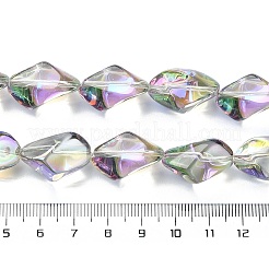 半分レインボーメッキ電気メッキ透明ガラスビーズ連売り  ナゲット  スミレ  22x12.5x15mm  穴：1.4mm  約30個/連  25.20''（64センチメートル）&nbsp;EGLA-E060-01A-HR02
