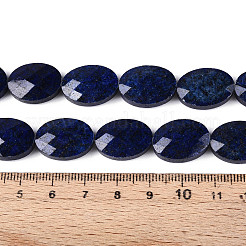 天然石ラピスラズリビーズ連売り  フラットオーバル  多面カット  18x13~13.5x5.5~6mm  穴：1.2mm  約11個/連  7.87インチ（20cm）&nbsp;G-S354-13x18-A02