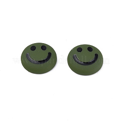 アクリルエナメルカボション  笑顔の模様とフラットラウンド  ダークオリーブグリーン  20x6.5mm&nbsp;KY-N015-200D