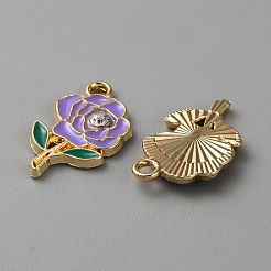 合金エナメルチャーム  ラインストーン付き  ゴールドカラー  花のチャーム  紫色のメディア  18.5x11x2.5mm  穴：1.6mm&nbsp;ENAM-CJC0022-08B-G