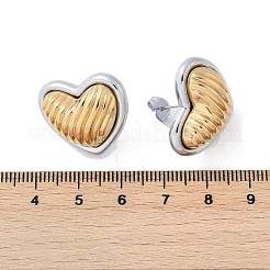 304 Stainless Steel Two Tone Heart Stud Earrings&nbsp;EJEW-M073-09PG-02