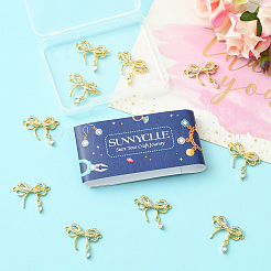 10Pcs Rack Plating Brass Pave Clear Cubic Zirconia Bowknot Connector Charms&nbsp;KK-SC0006-74