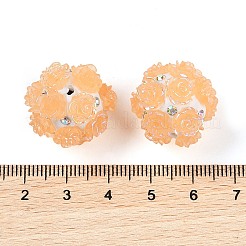 エンボス加工された光沢のあるアクリルのバラが付いたポリマー粘土のラインストーンビーズ  暗闇で光る  DIY人形キーホルダー用  砂茶色  20~21mm  穴：1.8mm&nbsp;CLAY-H003-06C
