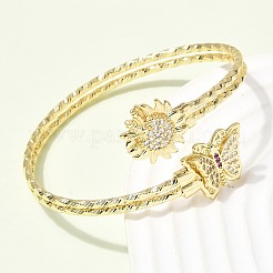 Brass Micro Pave Cubic Zirconia Cuff Bangles for Women&nbsp;BJEW-F526-06G