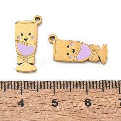 304ステンレススチールエナメルペンダント  ワイングラスチャーム  ゴールドカラー  パールピンク  18x8x1mm  穴：1.4mm&nbsp;SA-CBAD60D-08G-03