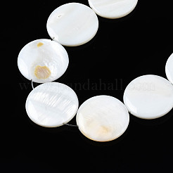 天然淡水シェルビーズ連売り  フラットラウンド  貝殻色  25x25x3mm  穴：1mm  約16個/連  15.20~15.55インチ（38.6~39.5cm）&nbsp;SHEL-Q024-006
