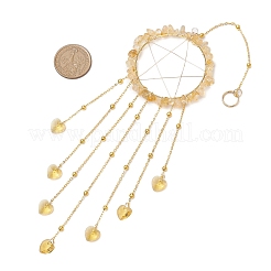 Wire Wrapped Natural Citrine Chips Ring Hanging Ornaments&nbsp;HJEW-JM02371-03