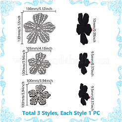 3個 3スタイルの花のガラス装飾アクセサリー  DIY服用  バッグ  パンツ  靴の装飾  透明  100~130x100~130x9.5~10mm  1個/スタイル&nbsp;DIY-GA0009-01
