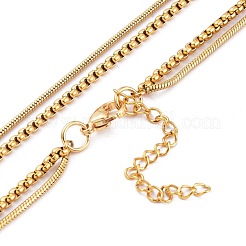304ステンレススチール二重層ネックレス  ベネチアンチェーンとスネークチェーン付き  六角  ゴールドカラー  20.59インチ（52.3cm）&nbsp;NJEW-M181-25G