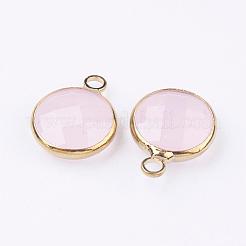 Golden Tone Brass Glass Flat Round Charms&nbsp;GLAA-M003-A-13G