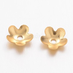 イオンプレーティング（IP）304ステンレススチールビーズキャップ  花  5花びら  ゴールドカラー  6x1.5mm  穴：1mm&nbsp;X-STAS-K113-01G