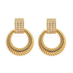 Ring Brass Micro Pave Clear Cubic Zirconia Dangle Stud Earrings&nbsp;EJEW-R025-08G