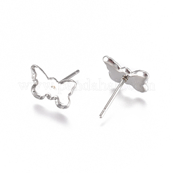 変色しにくい304ステンレススチールスタッドピアス金具  ピアスポスト  蝶  ステンレス鋼色  トレイ：6.5x10.5mm  7.5x11.5mm  ピン：0.8mm&nbsp;STAS-G225-22P